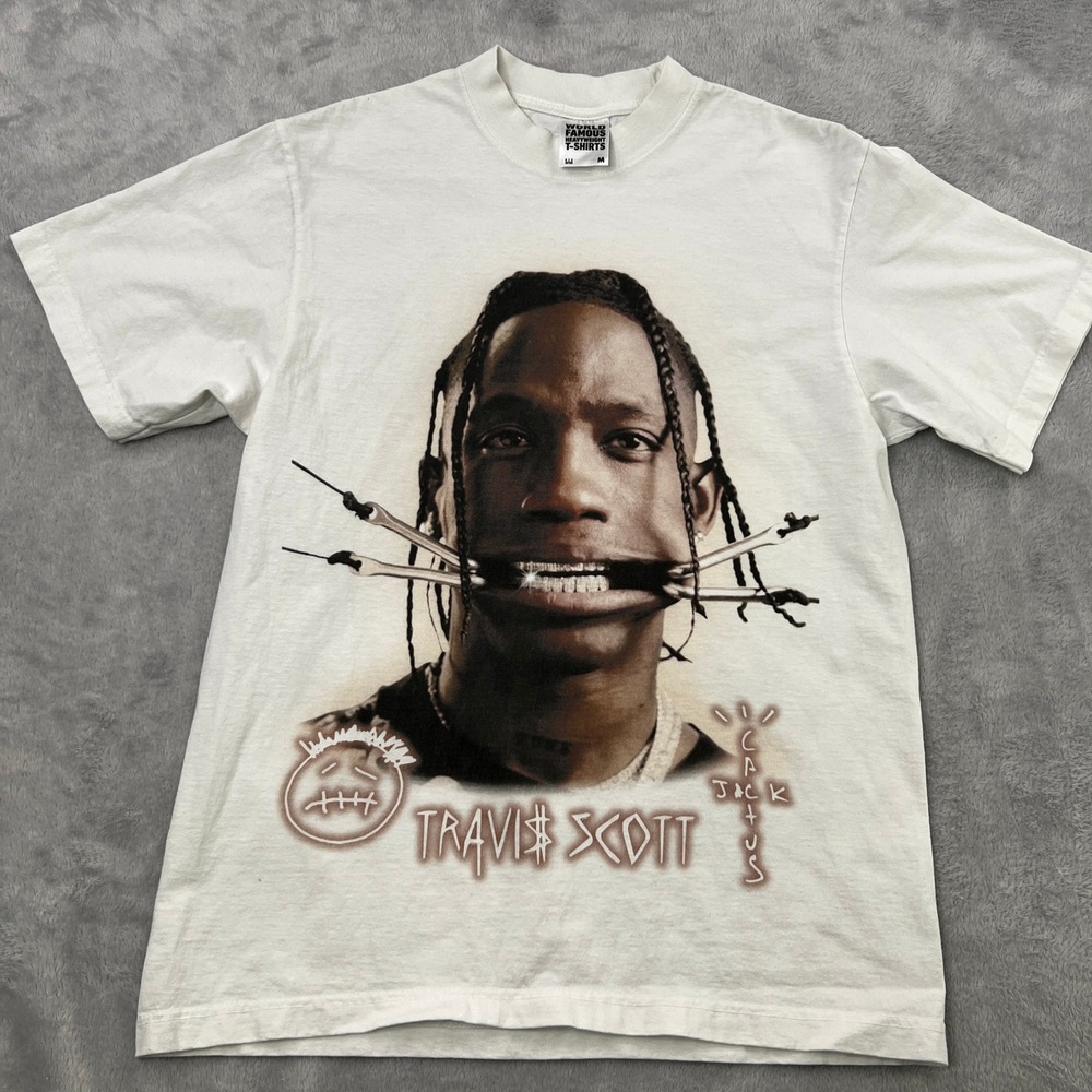 Travis Scott Astroworld Tee M White Graphic World Famous Blank Bootleg Mens